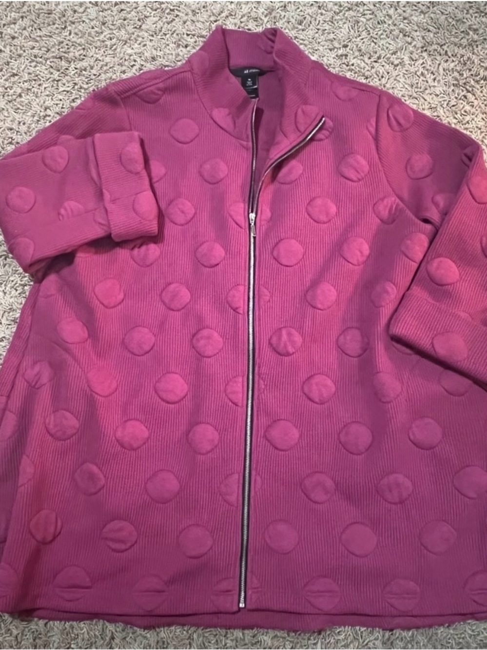 Ali Miles Collection Pink Dot-Texture Zip Front Jacket